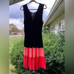 Elegant Black, Peach, & Coral Colorblock Tiered Dress
